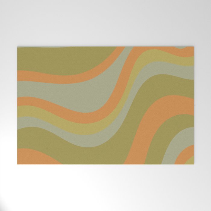 Retro Waves Abstract Pattern Celadon Green Orange Welcome Mat Gallery Image 1