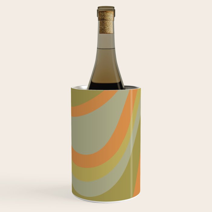Retro Waves Abstract Pattern Celadon Green Orange Wine Chiller Gallery Image 1