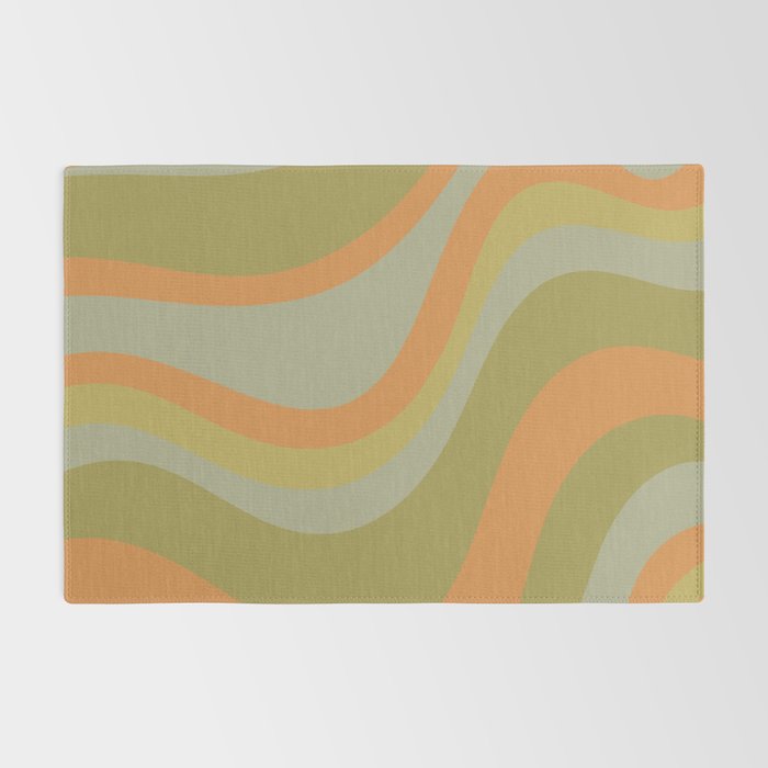 Retro Waves Abstract Pattern Celadon Green Orange Rug Gallery Image 2