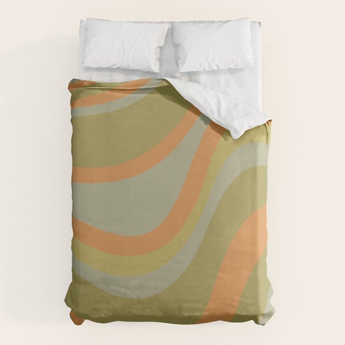 Retro Waves Abstract Pattern Celadon Green Orange Duvet Cover Gallery Image 6