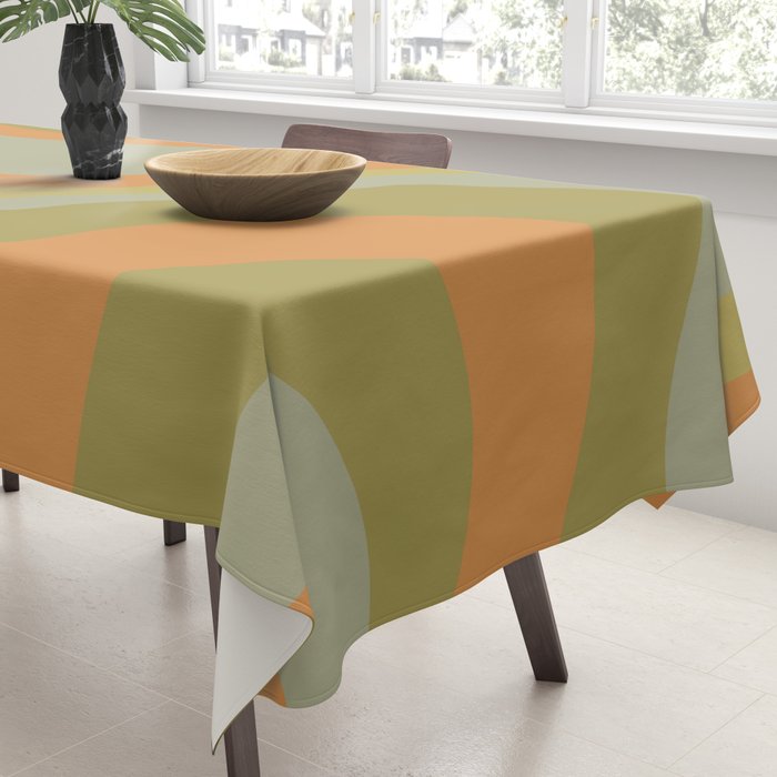 Retro Waves Abstract Pattern Celadon Green Orange Tablecloth Gallery Image 3