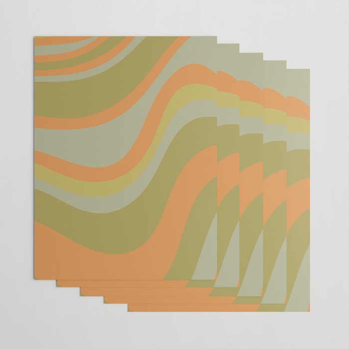 Retro Waves Abstract Pattern Celadon Green Orange Wrapping Paper Gallery Image 3