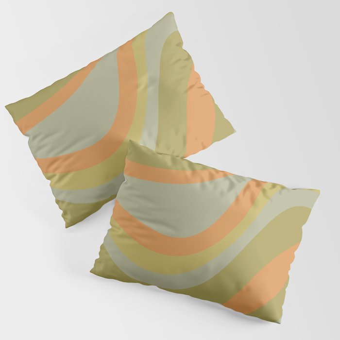 Retro Waves Abstract Pattern Celadon Green Orange Pillow Sham Gallery Image 3