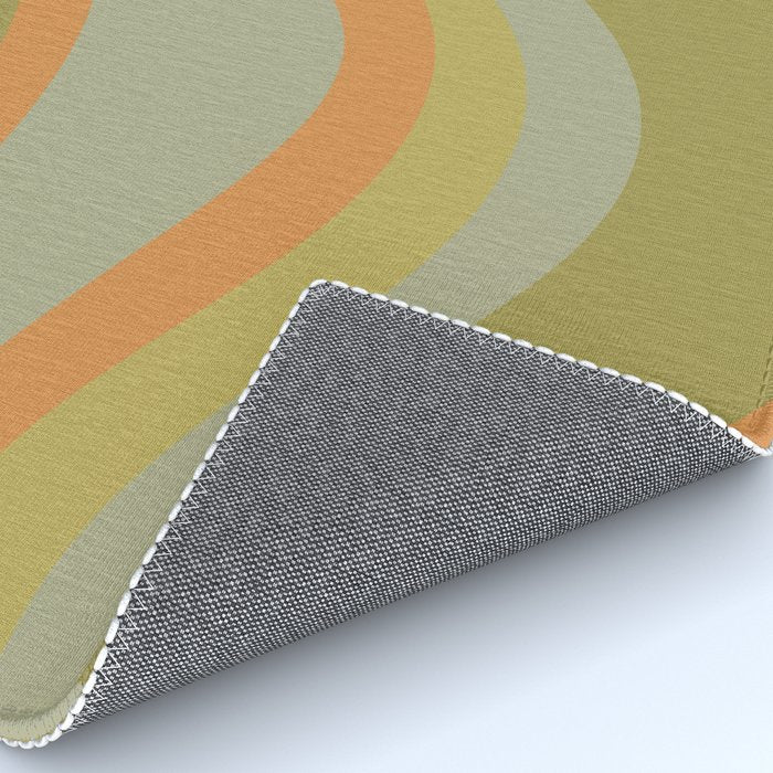 Retro Waves Abstract Pattern Celadon Green Orange Rug Gallery Image 4