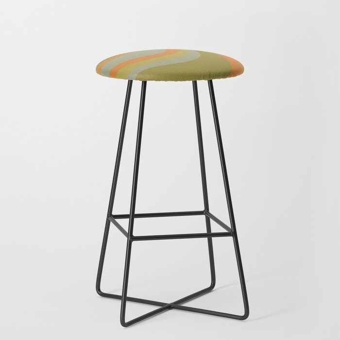 Retro Waves Abstract Pattern Celadon Green Orange Stool Gallery Image 1
