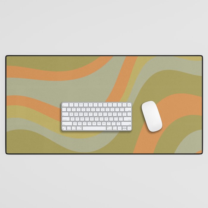 Retro Waves Abstract Pattern Celadon Green Orange Desk Mat Gallery Image 1