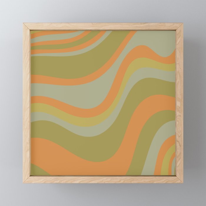Retro Waves Abstract Pattern Celadon Green Orange Mini Art Print Gallery Image 1