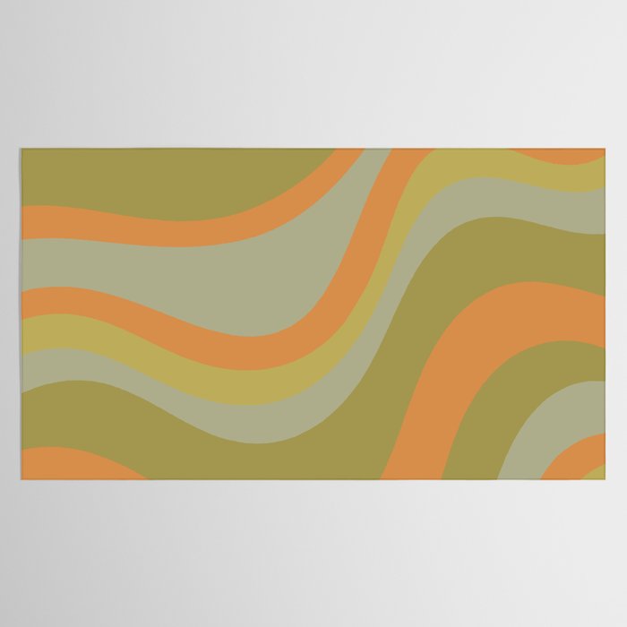 Retro Waves Abstract Pattern Celadon Green Orange Tablecloth Gallery Image 2