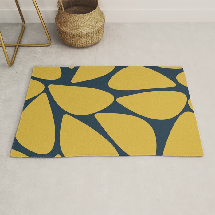 Riverbed Stones Minimalist Abstract Pattern in Light Mustard Yellow and Navy Blue Rug Gallery Image 1