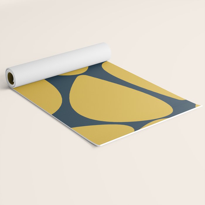 Riverbed Stones Minimalist Abstract Pattern in Light Mustard Yellow and Navy Blue Yoga Mat Gallery Image 2