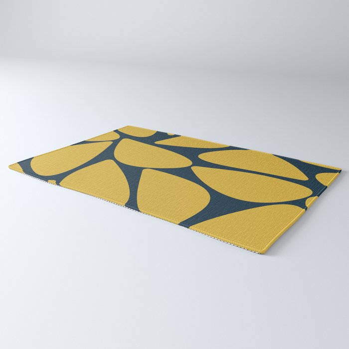 Riverbed Stones Minimalist Abstract Pattern in Light Mustard Yellow and Navy Blue Rug Gallery Image 3