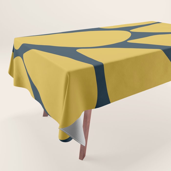 Riverbed Stones Minimalist Abstract Pattern in Light Mustard Yellow and Navy Blue Tablecloth Gallery Image 1