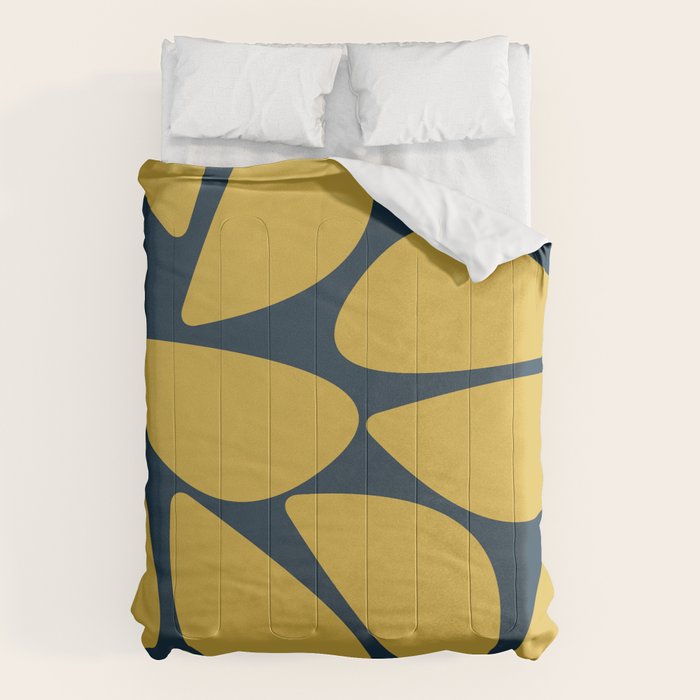 Riverbed Stones Minimalist Abstract Pattern in Light Mustard Yellow and Navy Blue Comforter Gallery Image 1