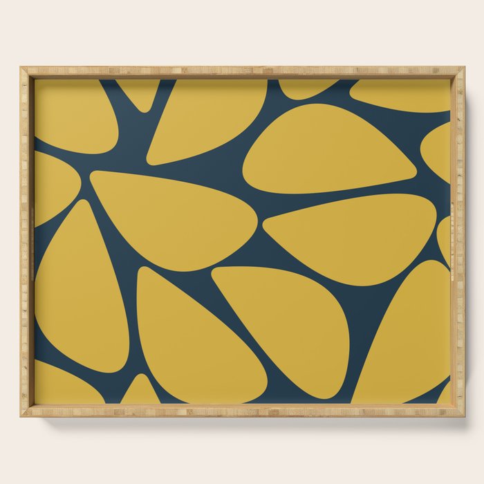 Riverbed Stones Minimalist Abstract Pattern in Light Mustard Yellow and Navy Blue Serving Tray Gallery Image 1