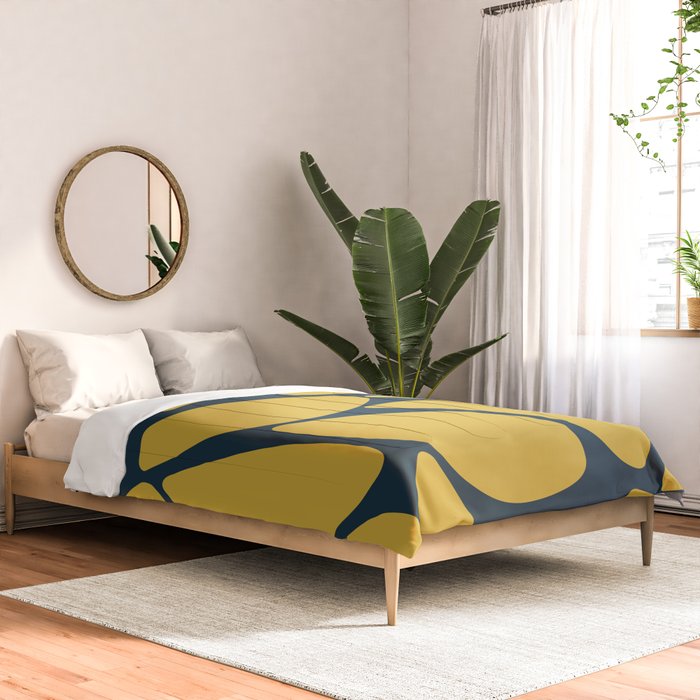 Riverbed Stones Minimalist Abstract Pattern in Light Mustard Yellow and Navy Blue Comforter Gallery Image 2
