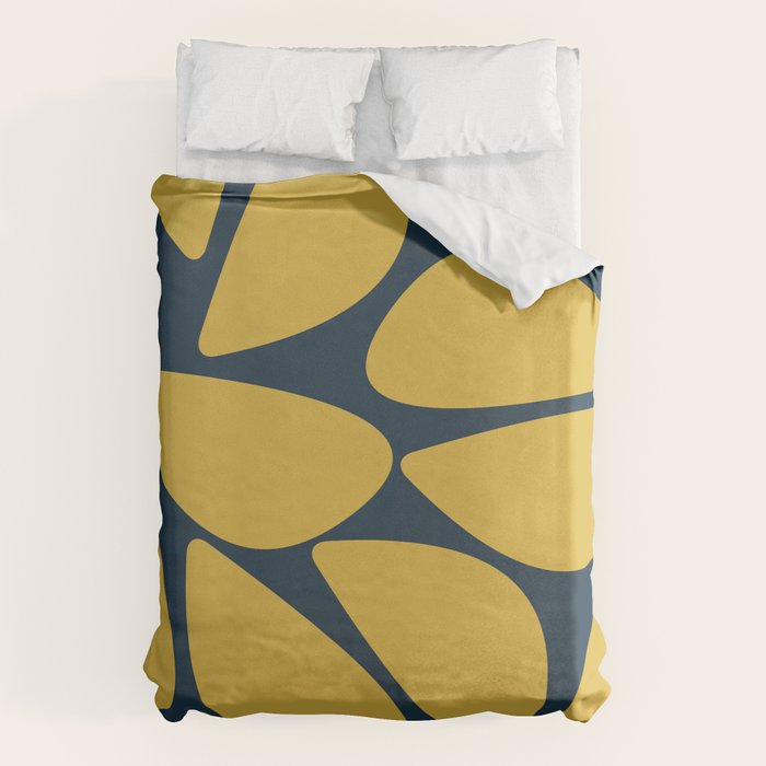 Riverbed Stones Minimalist Abstract Pattern in Light Mustard Yellow and Navy Blue Duvet Cover Gallery Image 1