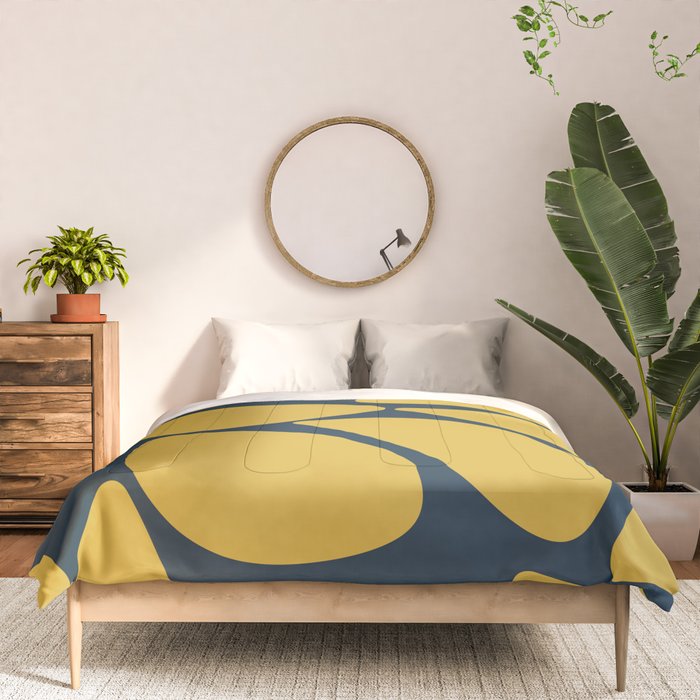 Riverbed Stones Minimalist Abstract Pattern in Light Mustard Yellow and Navy Blue Comforter Gallery Image 3