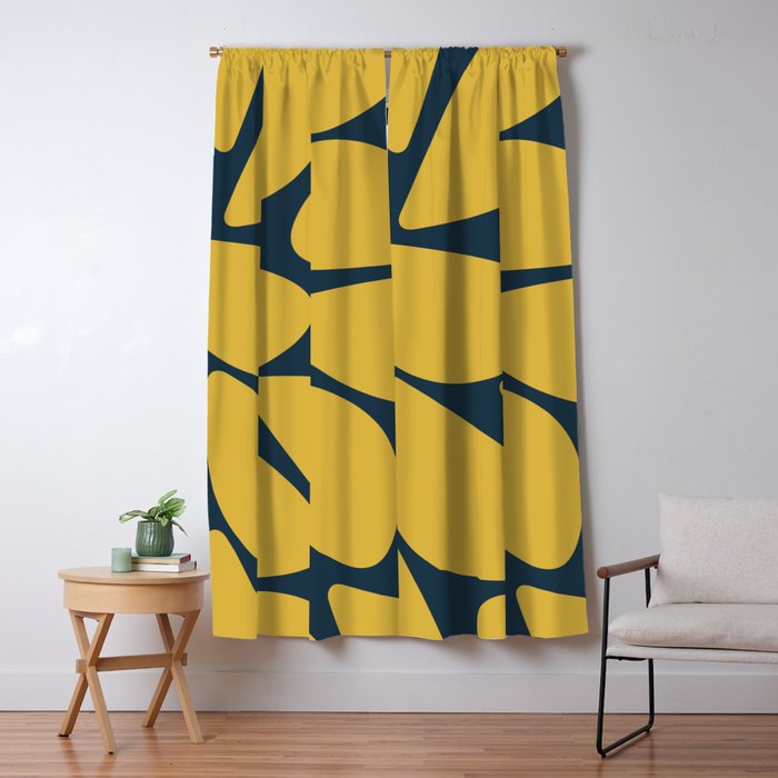 Riverbed Stones Minimalist Abstract Pattern in Light Mustard Yellow and Navy Blue Window Curtain Gallery Image 1