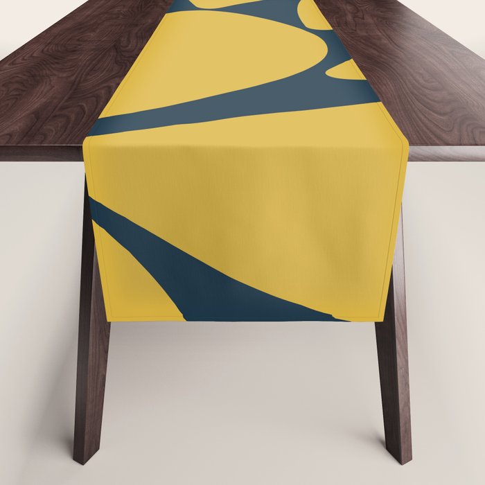 Riverbed Stones Minimalist Abstract Pattern in Light Mustard Yellow and Navy Blue Table Runner Gallery Image 1