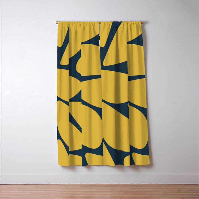 Riverbed Stones Minimalist Abstract Pattern in Light Mustard Yellow and Navy Blue Window Curtain Gallery Image 3