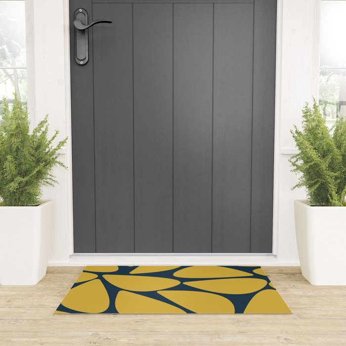 Riverbed Stones Minimalist Abstract Pattern in Light Mustard Yellow and Navy Blue Welcome Mat Gallery Image 3