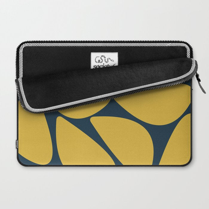 Riverbed Stones Minimalist Abstract Pattern in Light Mustard Yellow and Navy Blue Laptop Sleeve Gallery Image 2