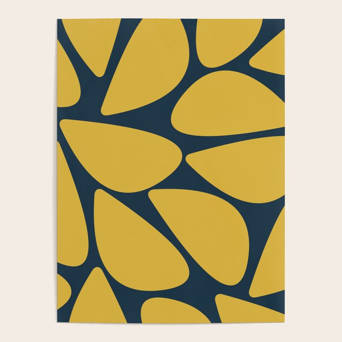 Riverbed Stones Minimalist Abstract Pattern in Light Mustard Yellow and Navy Blue Poster Gallery Image 1
