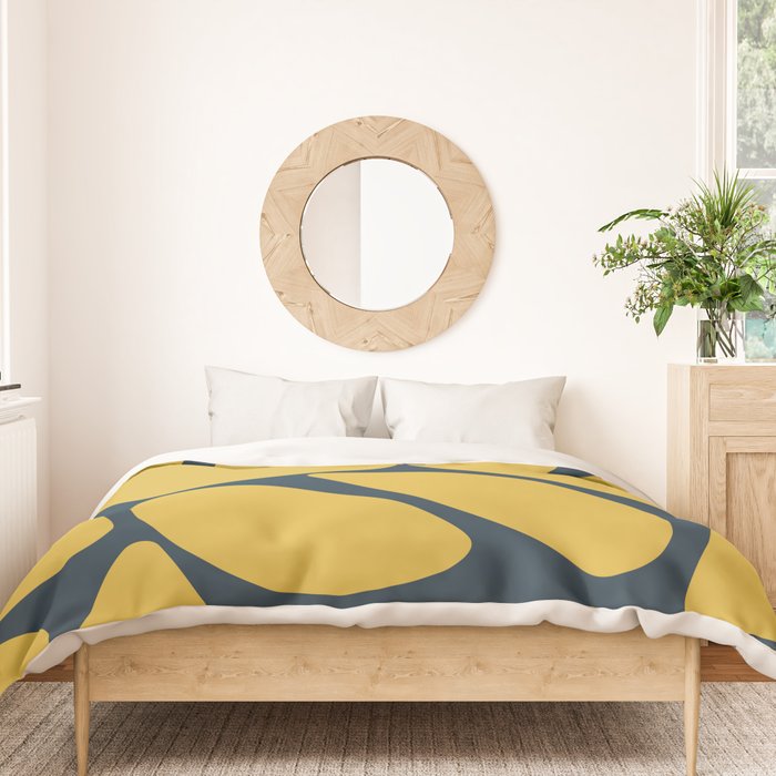 Riverbed Stones Minimalist Abstract Pattern in Light Mustard Yellow and Navy Blue Duvet Cover Gallery Image 3