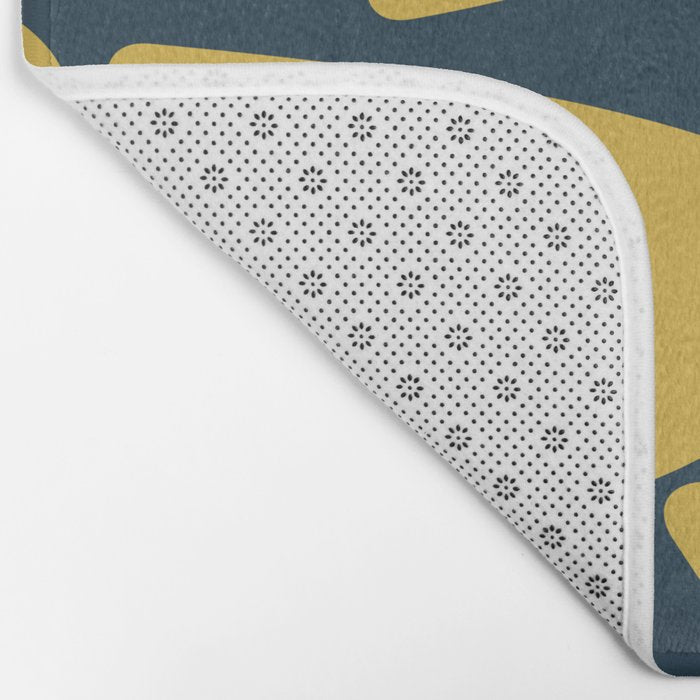 Riverbed Stones Minimalist Abstract Pattern in Light Mustard Yellow and Navy Blue Bath Mat Gallery Image 2