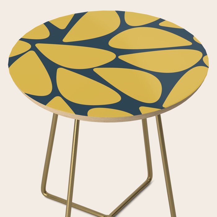 Riverbed Stones Minimalist Abstract Pattern in Light Mustard Yellow and Navy Blue Side Table Gallery Image 2