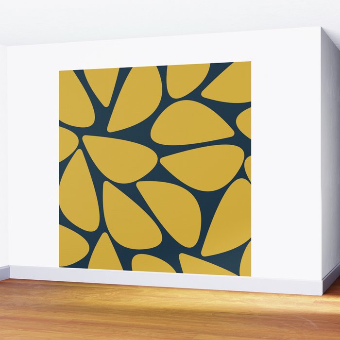 Riverbed Stones Minimalist Abstract Pattern in Light Mustard Yellow and Navy Blue Wall Mural Gallery Image 2