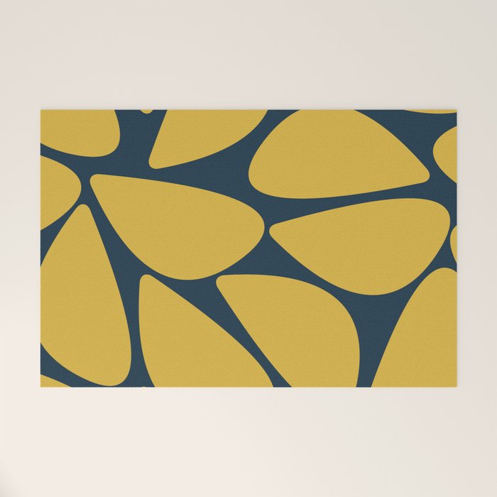 Riverbed Stones Minimalist Abstract Pattern in Light Mustard Yellow and Navy Blue Welcome Mat Gallery Image 1
