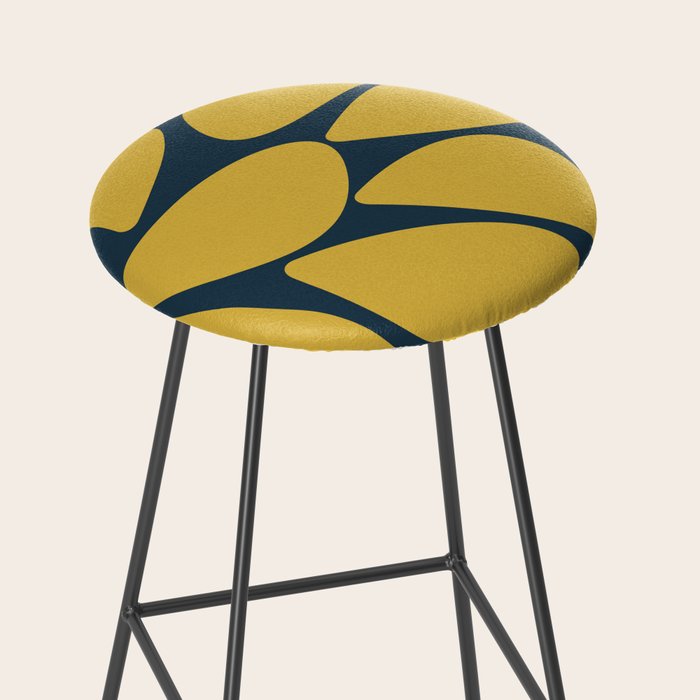 Riverbed Stones Minimalist Abstract Pattern in Light Mustard Yellow and Navy Blue Stool Gallery Image 2