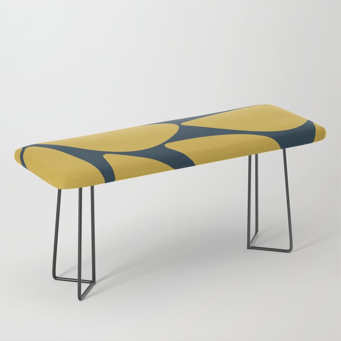 Riverbed Stones Minimalist Abstract Pattern in Light Mustard Yellow and Navy Blue Bench Gallery Image 1