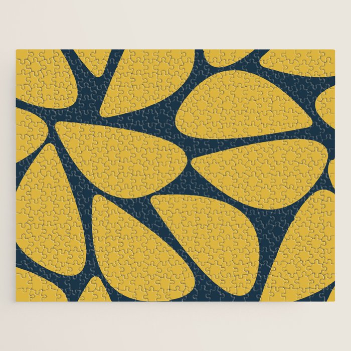 Riverbed Stones Minimalist Abstract Pattern in Light Mustard Yellow and Navy Blue Jigsaw Puzzle Gallery Image 1