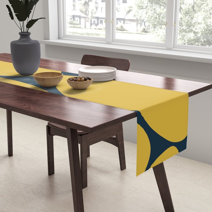 Riverbed Stones Minimalist Abstract Pattern in Light Mustard Yellow and Navy Blue Table Runner Gallery Image 2