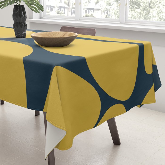 Riverbed Stones Minimalist Abstract Pattern in Light Mustard Yellow and Navy Blue Tablecloth Gallery Image 3