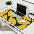 Riverbed Stones Minimalist Abstract Pattern in Light Mustard Yellow and Navy Blue Desk Mat Gallery Image 2