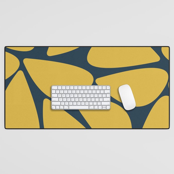 Riverbed Stones Minimalist Abstract Pattern in Light Mustard Yellow and Navy Blue Desk Mat Gallery Image 1