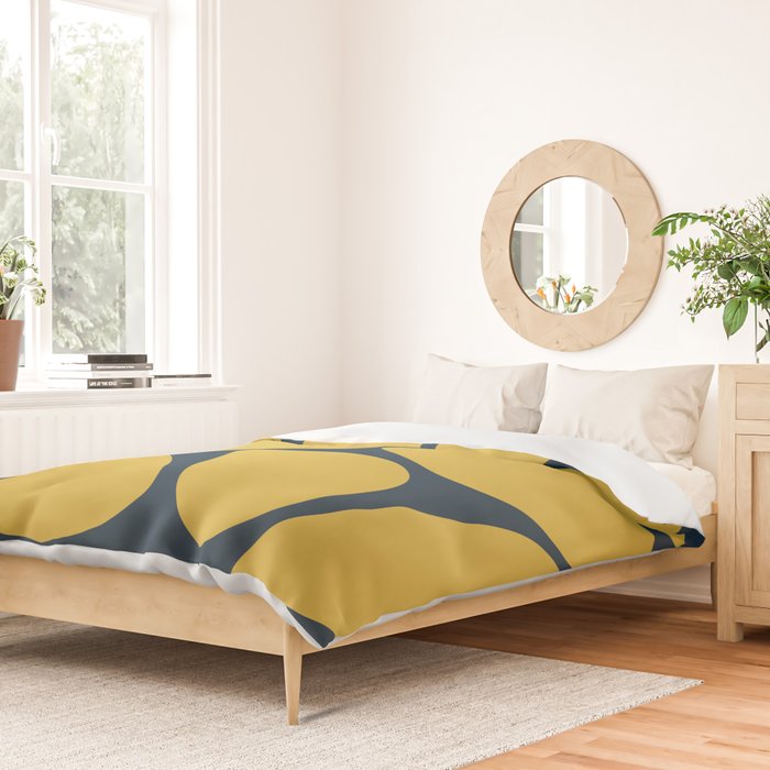 Riverbed Stones Minimalist Abstract Pattern in Light Mustard Yellow and Navy Blue Duvet Cover Gallery Image 2