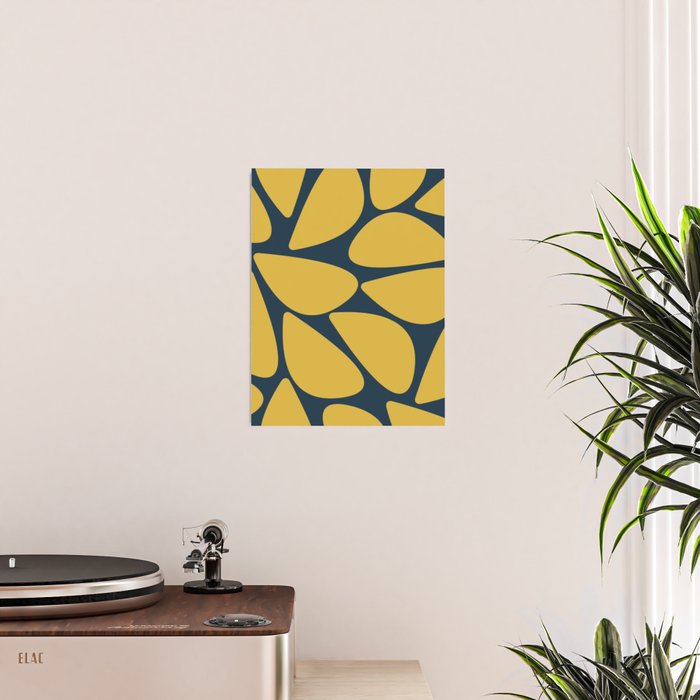 Riverbed Stones Minimalist Abstract Pattern in Light Mustard Yellow and Navy Blue Poster Gallery Image 2