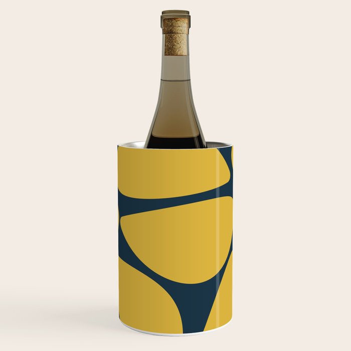 Riverbed Stones Minimalist Abstract Pattern in Light Mustard Yellow and Navy Blue Wine Chiller Gallery Image 3