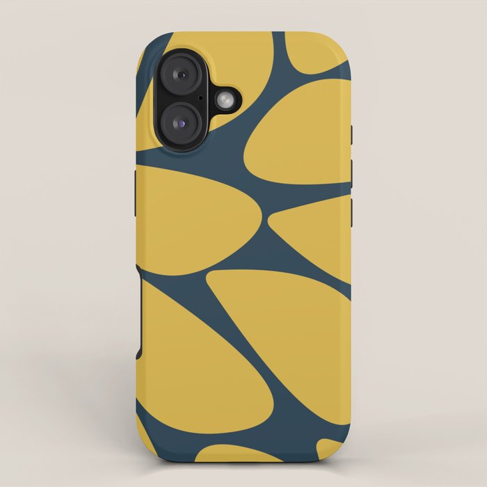Riverbed Stones Minimalist Abstract Pattern in Light Mustard Yellow and Navy Blue iPhone Case Gallery Image 1