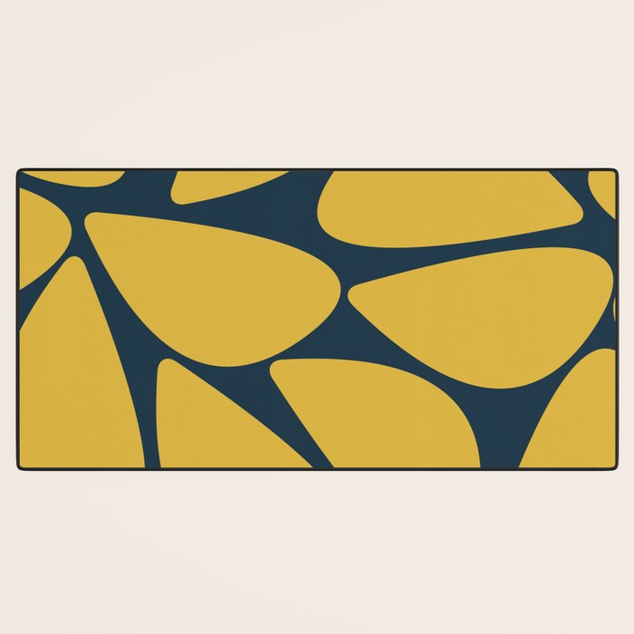 Riverbed Stones Minimalist Abstract Pattern in Light Mustard Yellow and Navy Blue Desk Mat Gallery Image 3