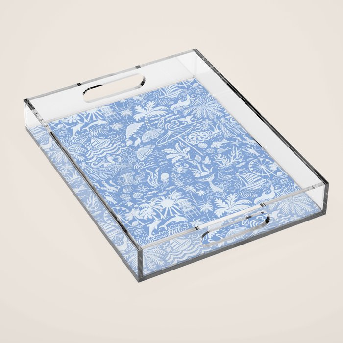 Coastal Daydreams Blue & White Ocean Collage Pattern Acrylic Tray Gallery Image 1