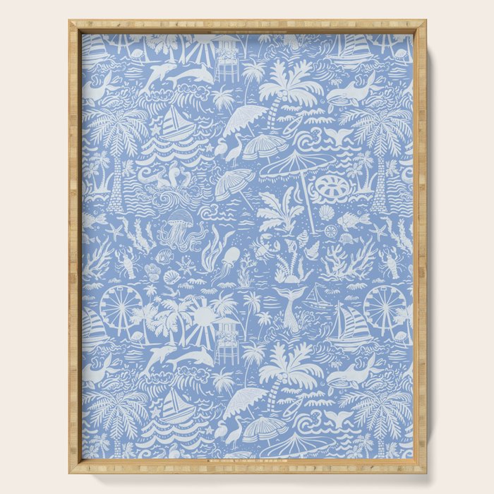 Coastal Daydreams Blue & White Ocean Collage Pattern Serving Tray Gallery Image 1