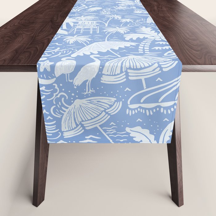 Coastal Daydreams Blue & White Ocean Collage Pattern Table Runner Gallery Image 1