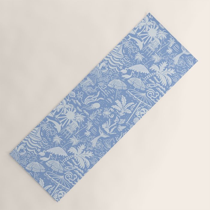 Coastal Daydreams Blue & White Ocean Collage Pattern Yoga Mat Gallery Image 1
