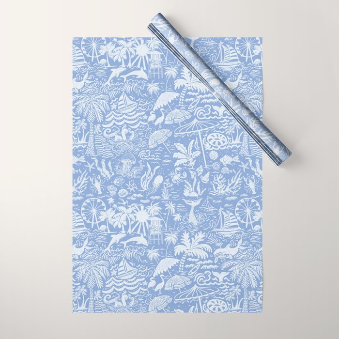 Coastal Daydreams Blue & White Ocean Collage Pattern Wrapping Paper Gallery Image 1