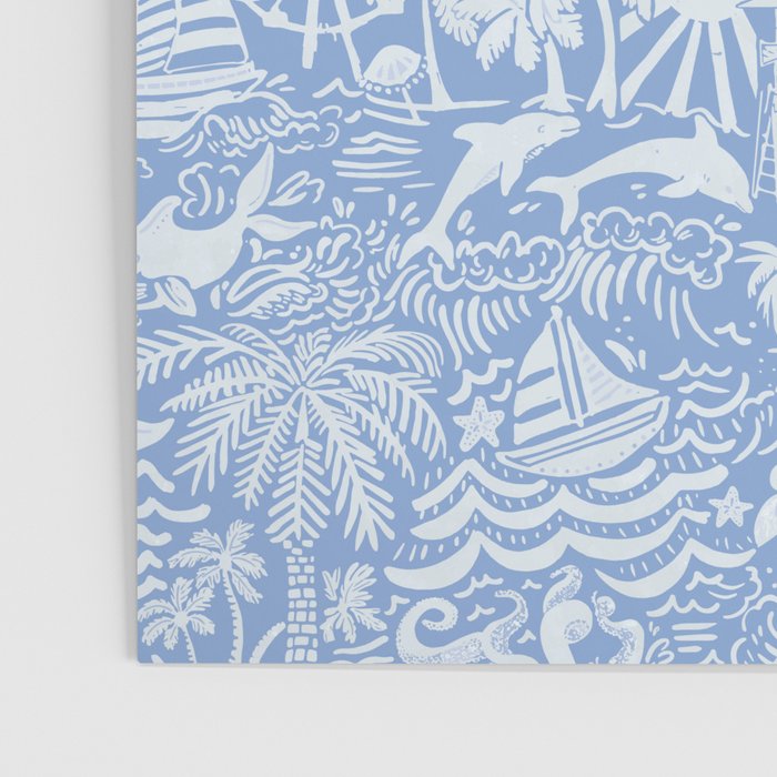 Coastal Daydreams Blue & White Ocean Collage Pattern Poster Gallery Image 3